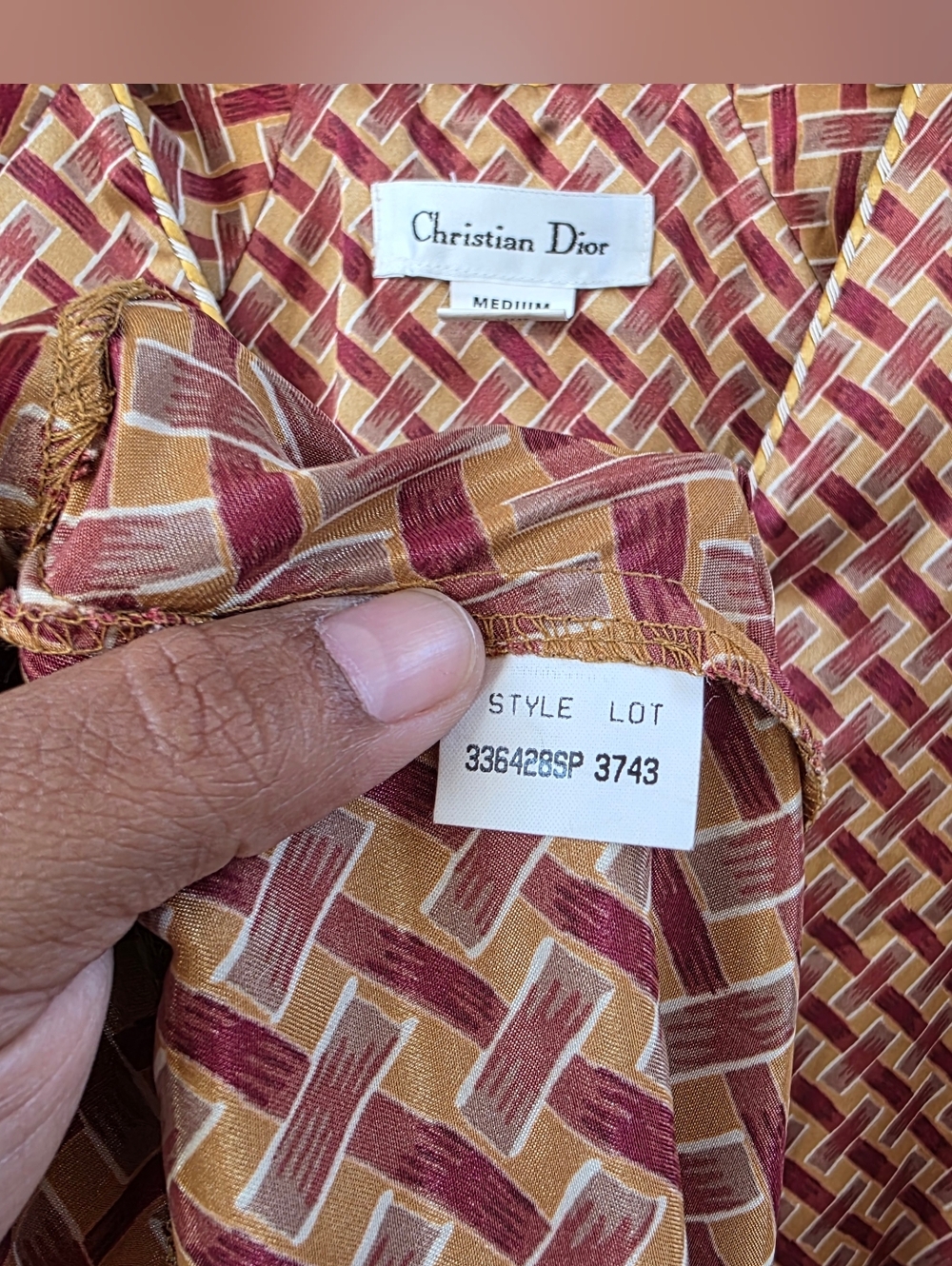 VTG Christian Dior Zip Front Maxi Robe Geometric Basketweave Print- Size Medium - Picture 11 of 11